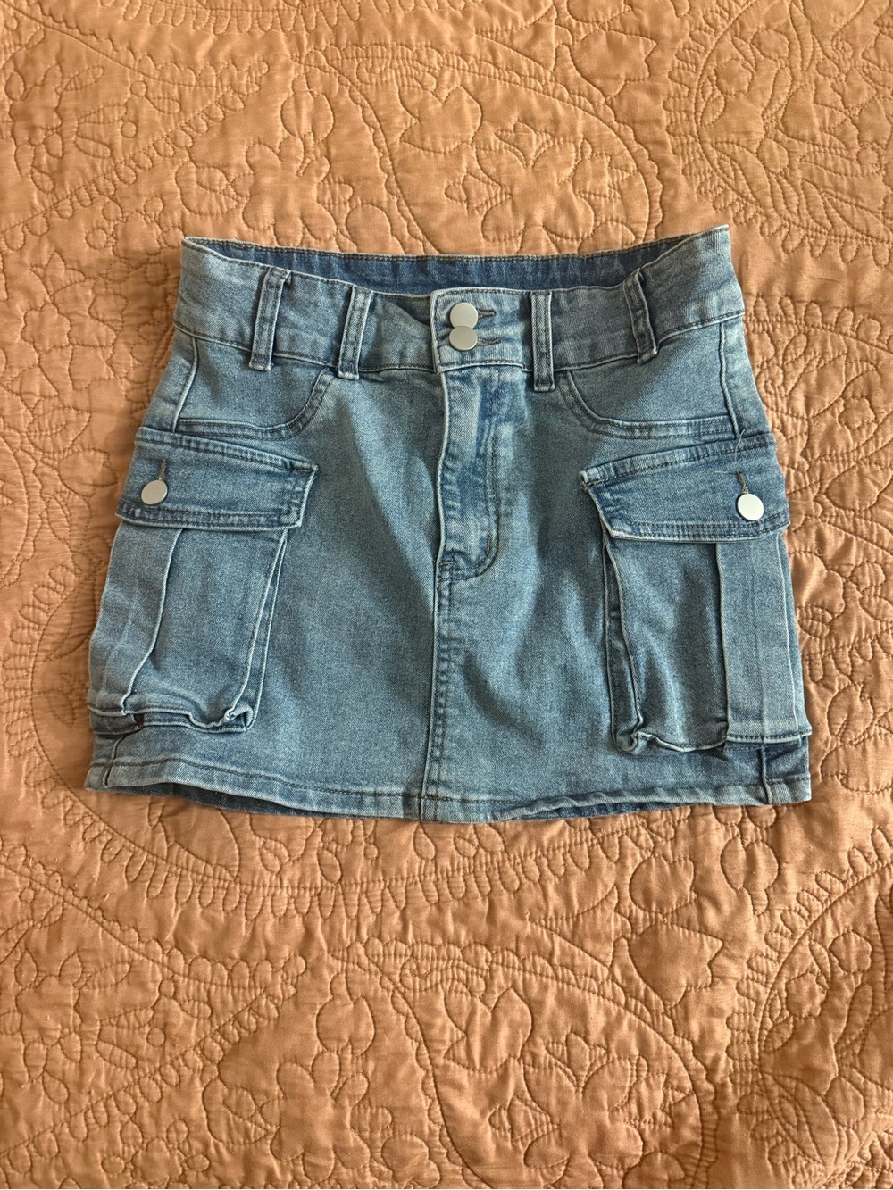 Light Wash Denim Cargo Mini Skirt